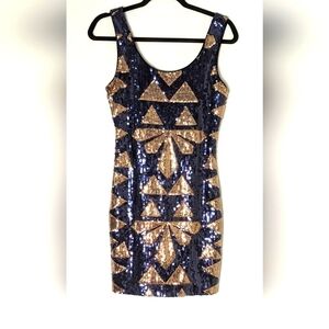 Charlotte Russe Womens Blue & Gold Sequined Sleeveless Party Cocktail Dress Sz M